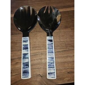 Salad Server Set, Made Of Bone With Mother Of Pearl Inlay